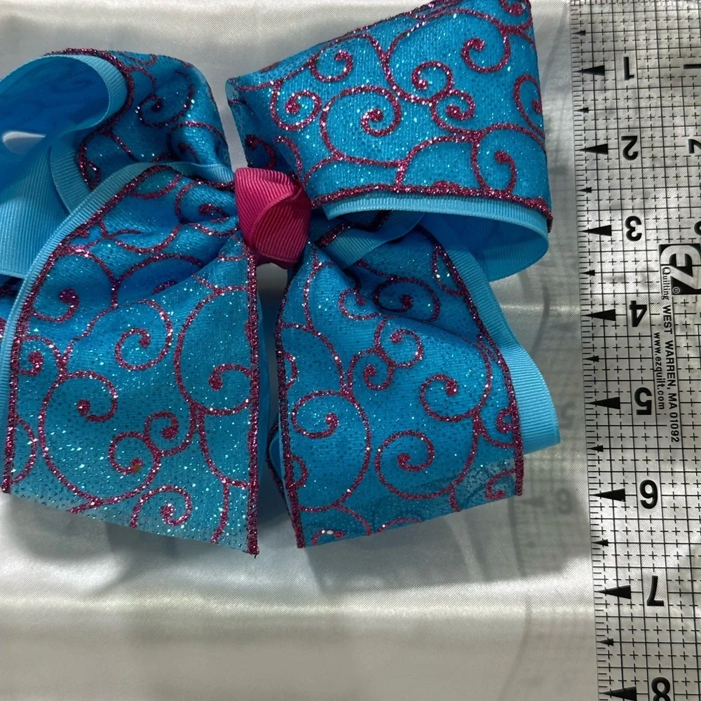 Sparkling Teal Mega Hair Bow with Pink Accent - bundle & save on shipping